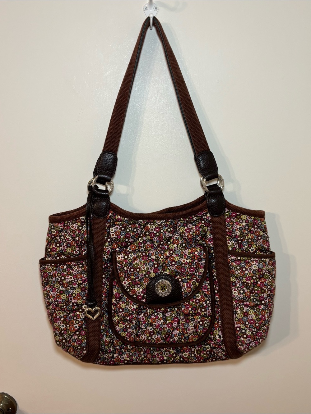 Brighton Brown Floral Quilted Shoulder Bag with Multicolor Flowers